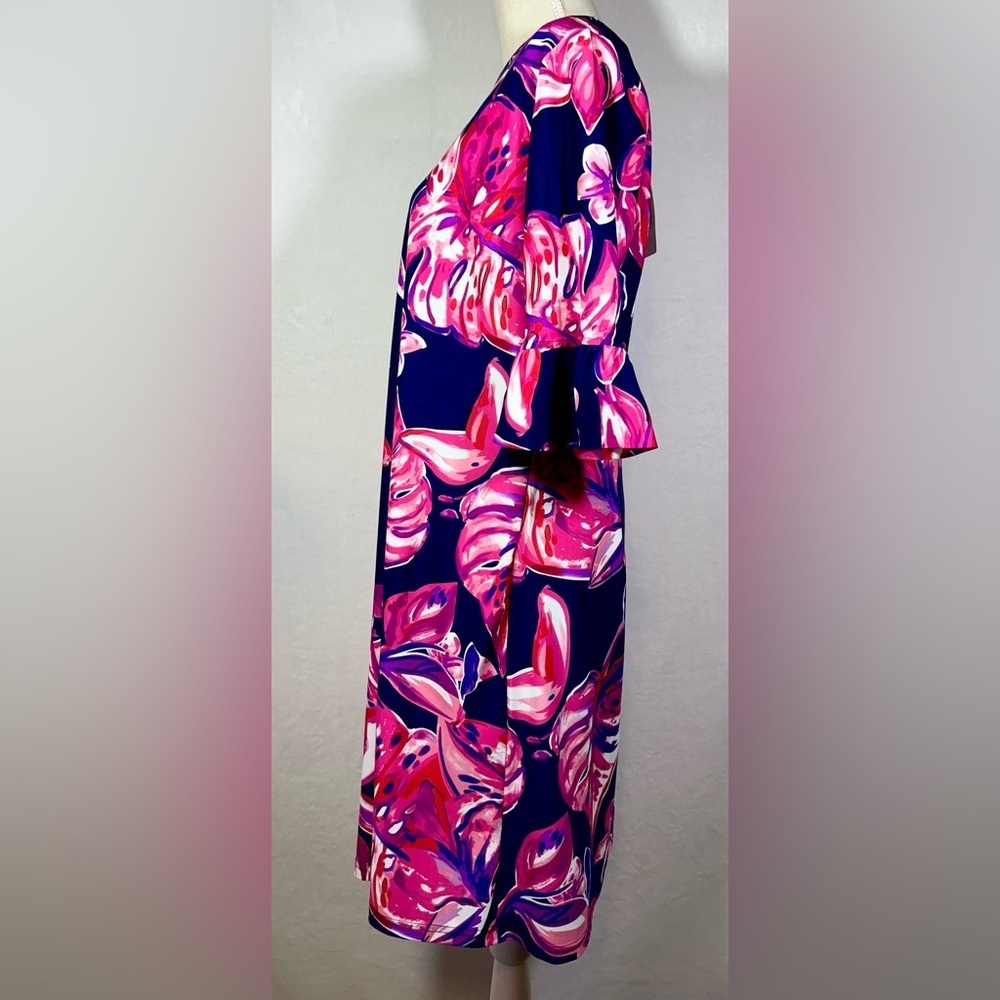 Aryeh NWT Elena Dress Women’s Size Large Ruffle Sleeve Vibrant Navy/Pink/Purple - Picture 2 of 9
